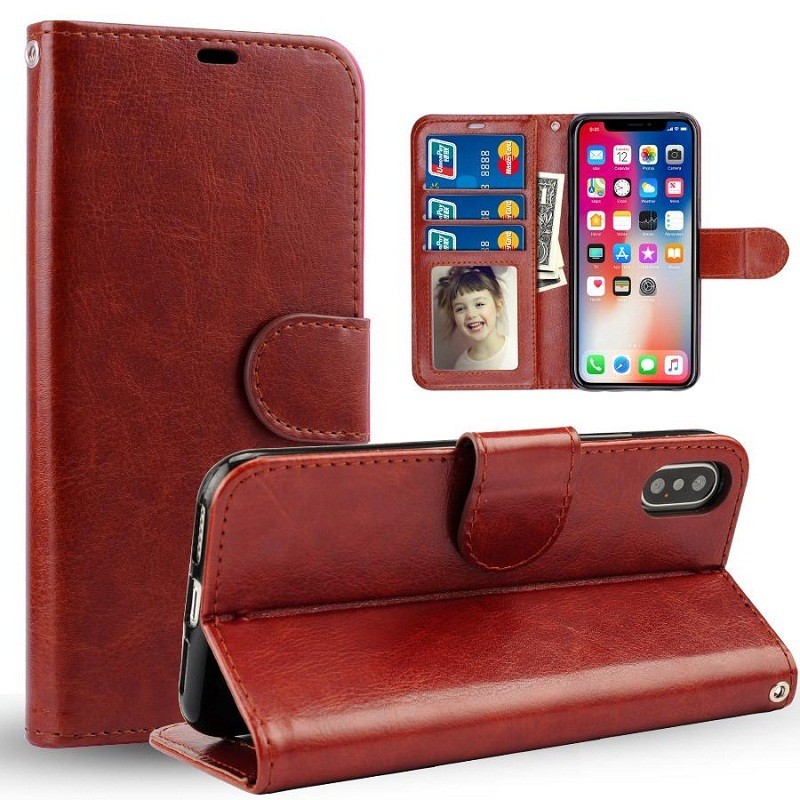 Etui Portefeuille En Cuir De Luxe Vintage Iphone Xs Max Marron