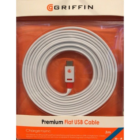 Câble de Charge USB+Synchronisation Type-C 3M Griffin Blanc