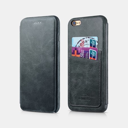 Etui iPhone 6 Plus/6s Plus Knight card slot real leather JAZZ Bleu