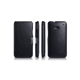 HTC One M7 en cuir véritable Side open Noir Etui i-carer en cuir vé...