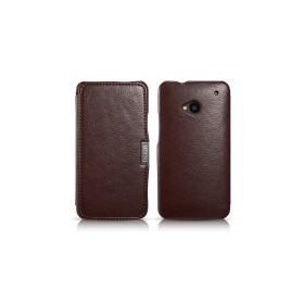 HTC One M7 en cuir véritable Side open Marron