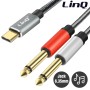 LinQ Câble Audio Type-C Mâle / 2 Jack 6.35mm Mâles Nylon Tressé 1.5m