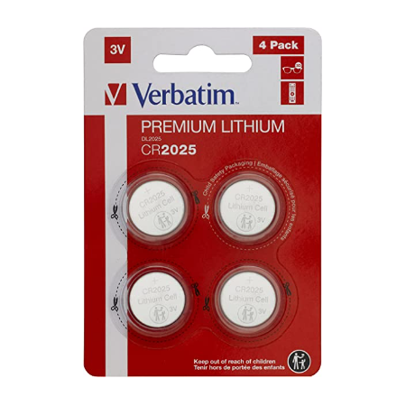 Verbatim Premium Piles Boutons au Lithium CR2025 Lot de 4 3V