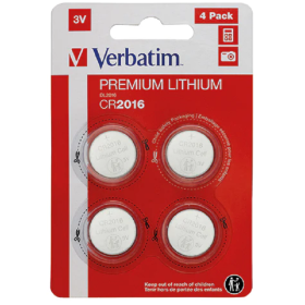 Verbatim Premium Piles Boutons au Lithium CR2016 Lot de 4 3V