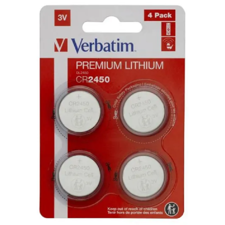 Verbatim Premium Piles Boutons au Lithium CR2450 Lot de 4 3V