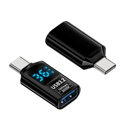 Adaptateur De Charge Avec Affichage Numérique USB (mâle) vers Type-C (femelle) 36 W 10 Gbit/s Noir