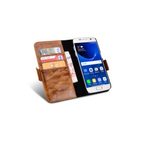 Samsung Galaxy S7 Edge Etui 2 en 1en cuir de luxe Oil Wax Marron Et...