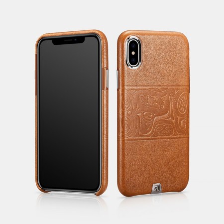 iPhone X/XS Coque arrière en cuir véritable Totem Mural Coque arriè...