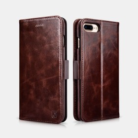 iPhone 7 Plus /8 Plus Etui oil wax Leather détachable 2 en 1 Café E...