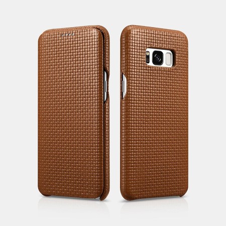 Samsung galaxy S8 Etui en cuir véritable Woven Pattern Marron Etui ...