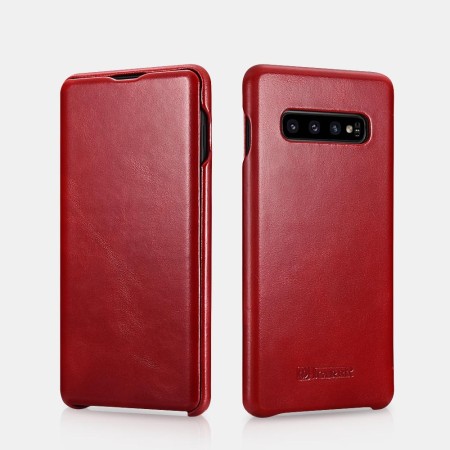 Samsung Galaxy S10 Curved Edge Etui en Cuir de Luxe Vintage Rouge